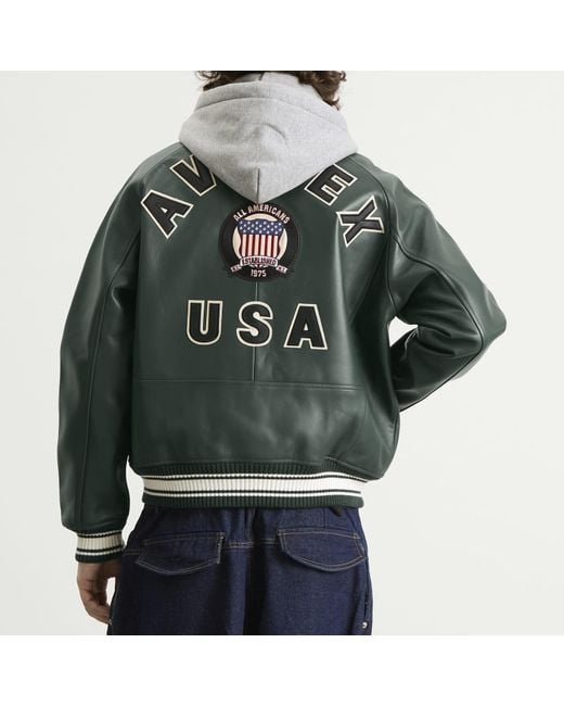 Avirex Green Icon Leather Jacket for men