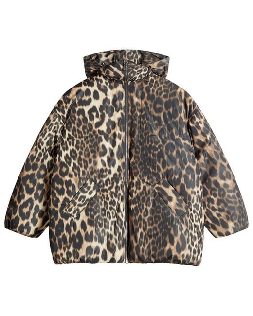 Ganni Gray Leopard Puffer Jacket