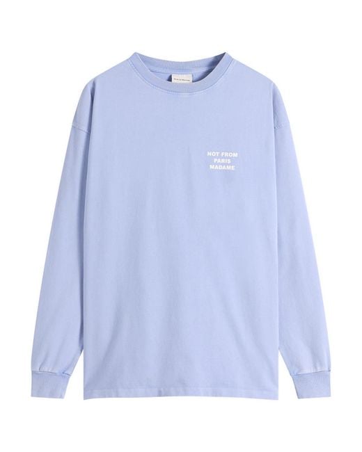 Drole de Monsieur Blue Washed Long Sleeve Slogan T-Shirt for men