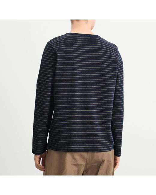 Folk Blue Textured Stripe Long Sleeve T-Shirt for men