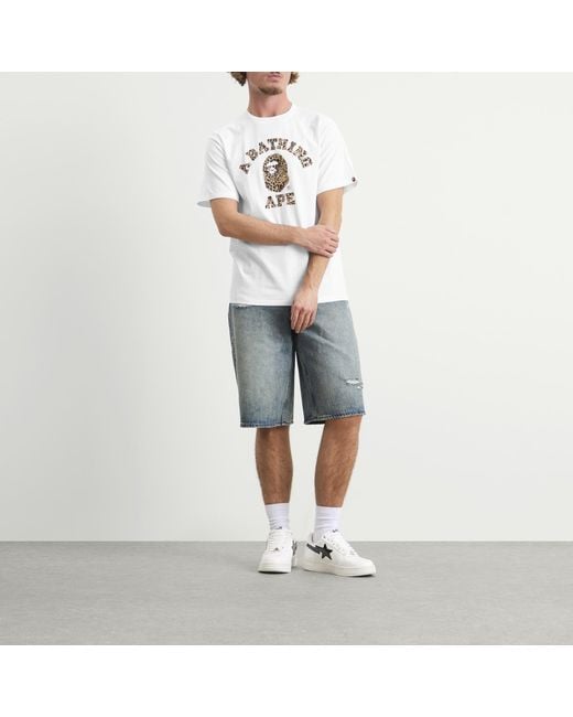 A Bathing Ape White Wild Leopard College T-Shirt for men