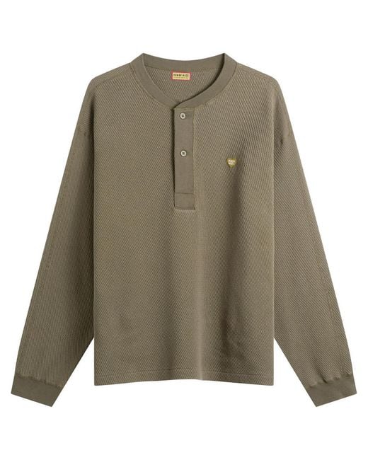 Human Made Green Henley Neck Small Heart Shirt for men
