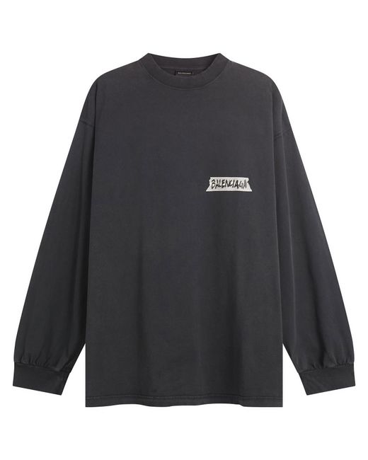 Balenciaga Blue Masking Tape Jersey Oversized Long Sleeve Top for men