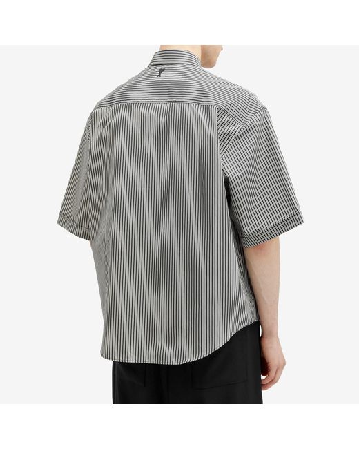 AMI Gray Stripe Boxy Short Sleeve Shirt for men