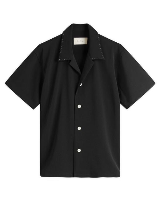 Second/Layer Black Open Collar Shirt for men