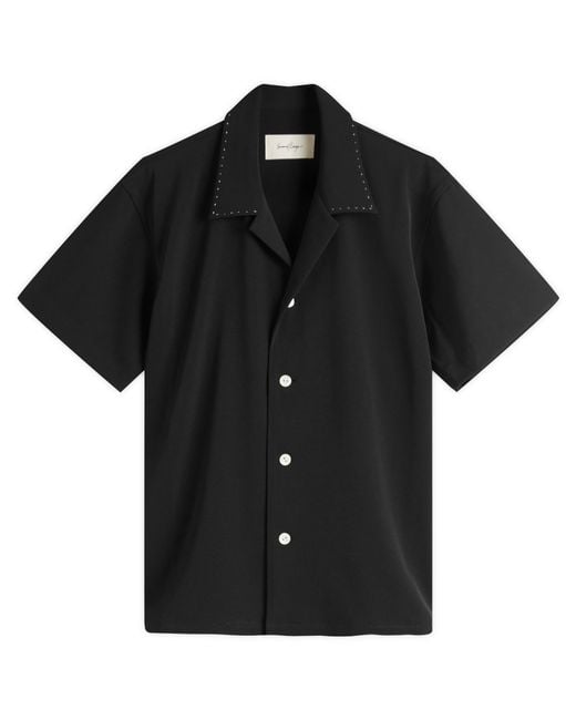 Second/Layer Black Open Collar Shirt for men
