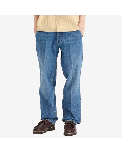 Forét Blue Clay Creased Denim Trousers for men