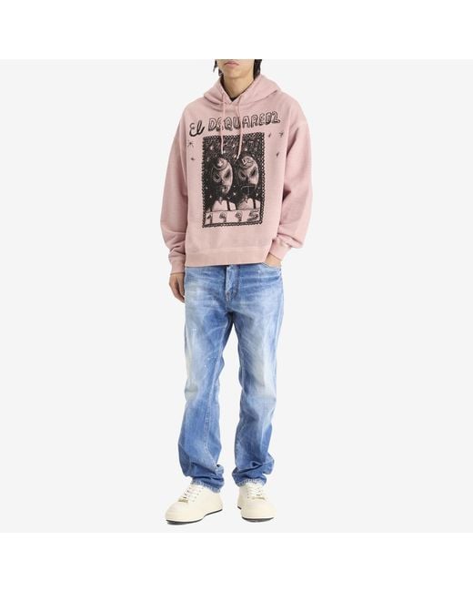 DSquared² Pink Overlay Graphic Relax Fit Hoodie for men