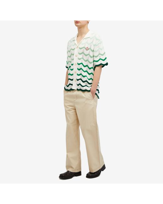 Casablancabrand Green Gradient Wave Knit Short Sleeve Shirt for men