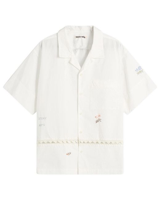 STORY mfg. White Story Mfg Greetings Hand Embroidered Shirt for men