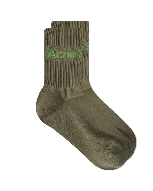 Acne Green Short Rib Logo Sock for men