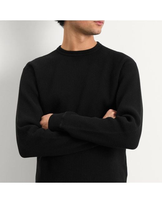 Beams Plus Black Waffle Crew Neck Sweatshirt for men