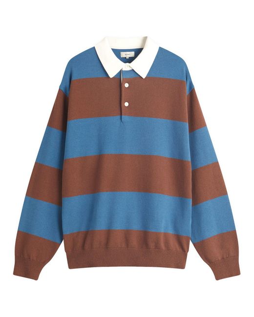 Beams Plus Blue Block Stripe Rugby Shirt for men