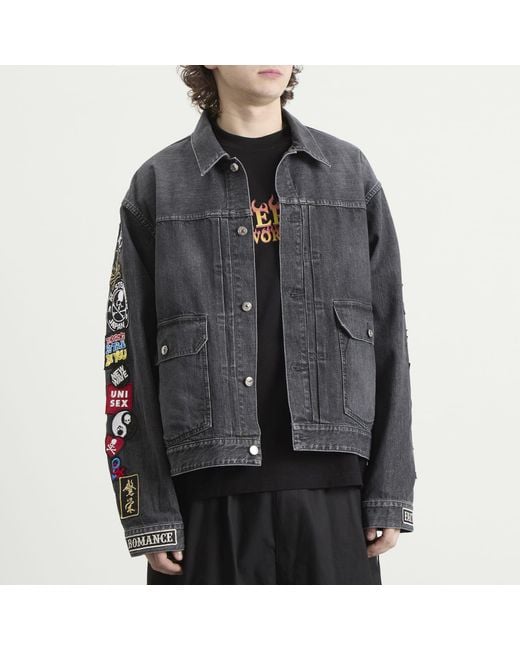 MASTERMIND WORLD Black Patched Denim Jacket for men