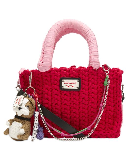 Charles Jeffrey Red Bulldog Charm Bucket Bag