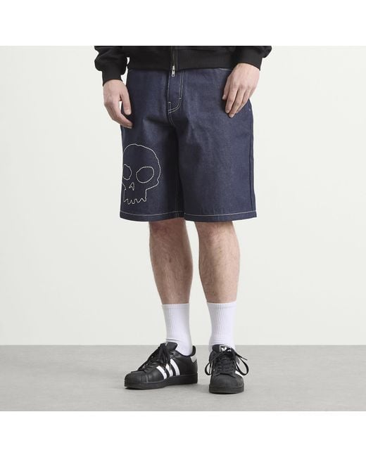 Pleasures Blue X Zero Skull Denim Shorts for men