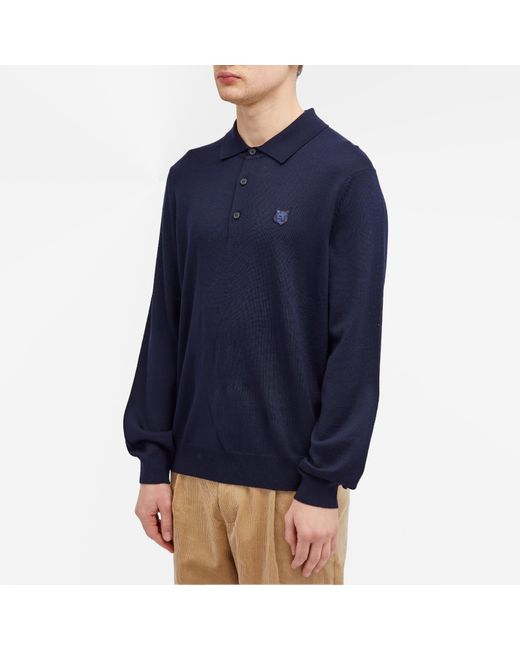 Maison Kitsuné Blue Bold Fox Head Patch Knitted Polo Shirt for men