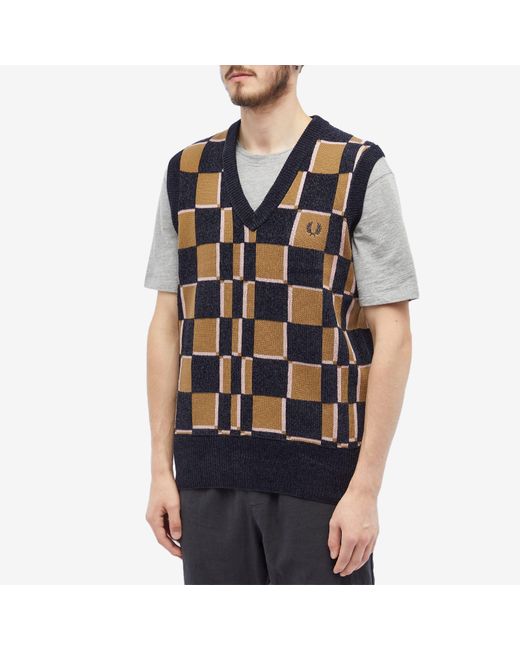 Fred Perry Glitch Chequerboard Knit Vest in Blue for Men | Lyst Canada
