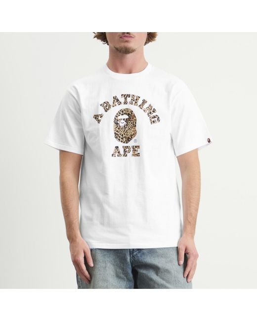 A Bathing Ape White Wild Leopard College T-Shirt for men