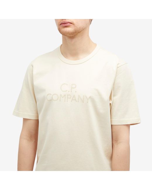 C P Company Natural 30/2 Mercerized Jersey Twisted Logo T-Shirt for men
