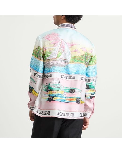Casablanca Green Classic Long Sleeve Patterned Silk Shirt for men