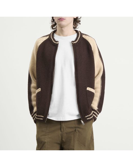 FRIZMWORKS Brown Wool Varsity Zip Cardigan for men