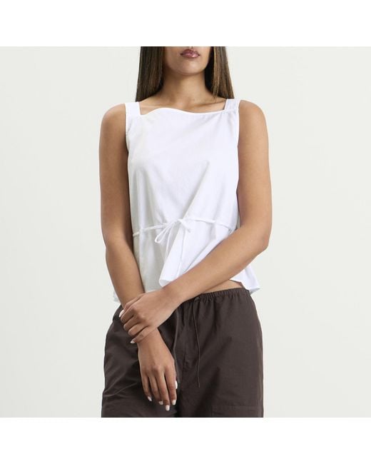 Leset White Yoko Drawstring Tank Top