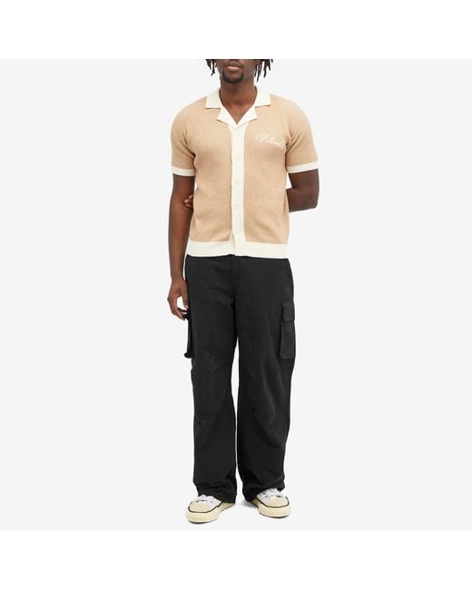 Rhude Natural Contrast Knit Button-Up Polo Shirt for men