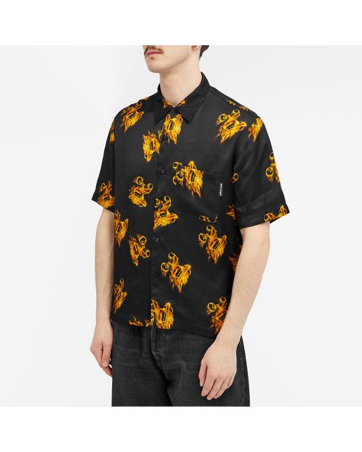 Palm Angels Black Burning Monogram Vacation Shirt for men