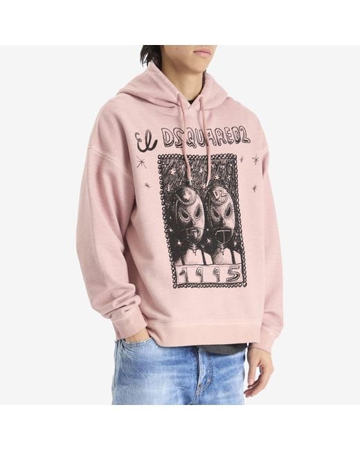 DSquared² Pink Overlay Graphic Relax Fit Hoodie for men