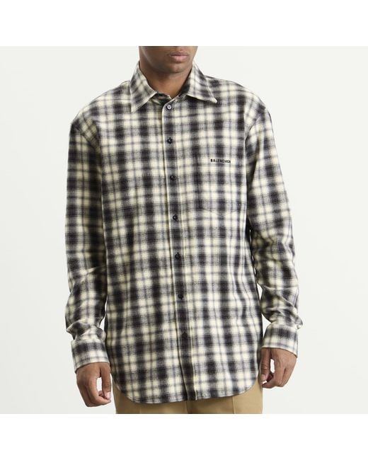 Balenciaga Black Regular Fit Check Flannel Shirt for men