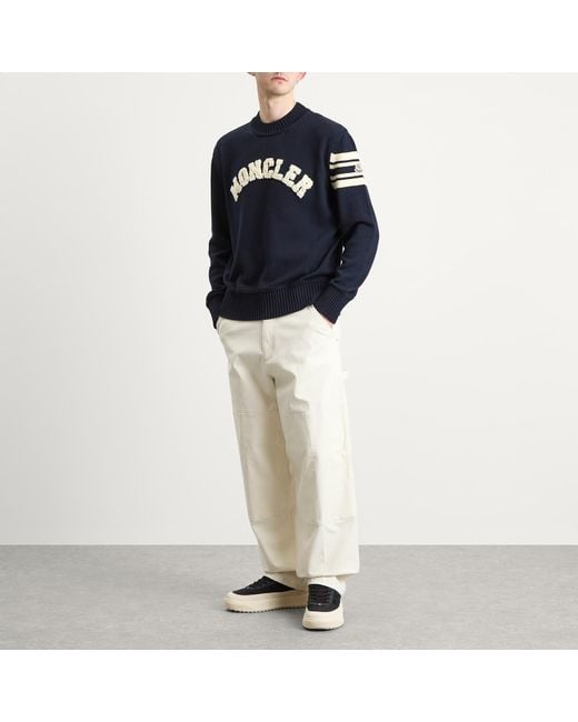 Moncler Blue Logo Crew Neck Cotton Knitwear for men