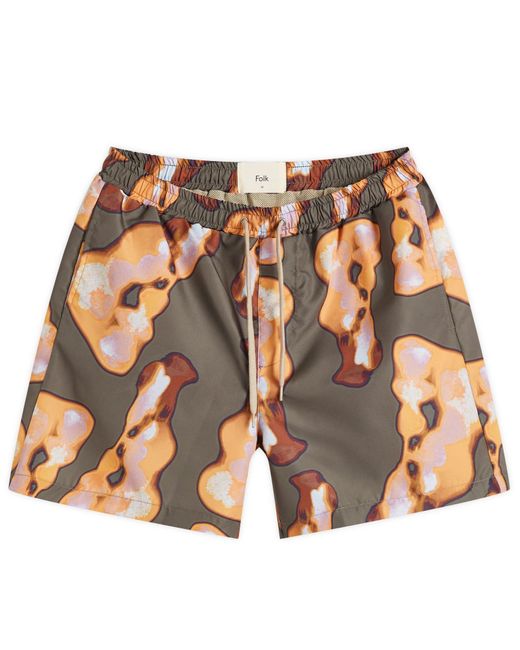 Folk Multicolor Shadow Print Swim Shorts for men