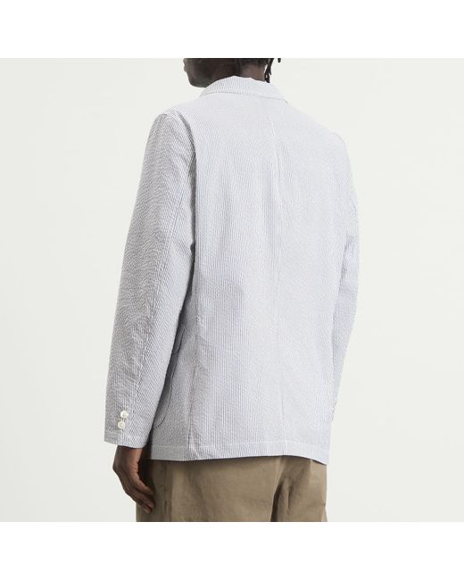 Beams Plus Blue 3 Button Coolmax Seersucker Blazer for men