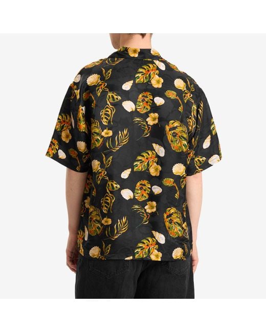 A Bathing Ape Black Vacation Pattern Open Collar Ss Shirt for men