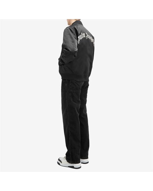 Palm Angels Black Curved Logo Bomber Jacket for men