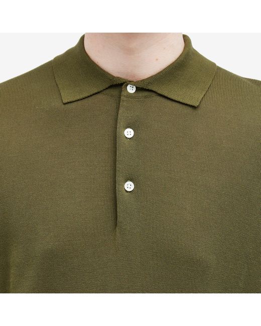 Beams Plus Green 12G Knit Long Sleeve Polo Shirt for men