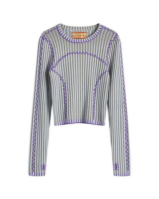 Brain Dead Blue Mariel Sport Knit Long-Sleeve Top