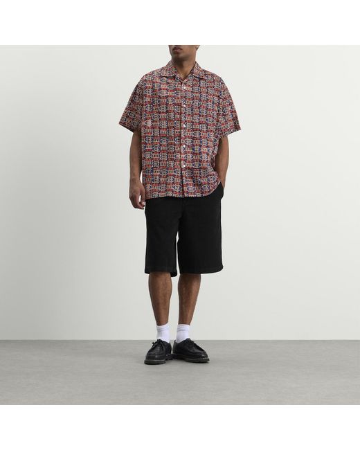 Beams Plus Purple Block Print Open Collar Shirt for men