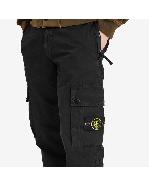 Stone Island Black Old Effect Brushed Cotton Canvas Cargo Pants for men
