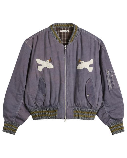 STORY mfg. Gray Hand Applique Seed Bomber Jacket for men