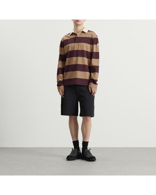 Moncler Brown Stripe Cotton Polo Shirt for men