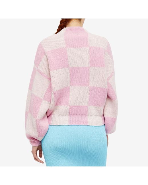 Stine Goya Pink Adonis Checkerboard Knitted Jumper
