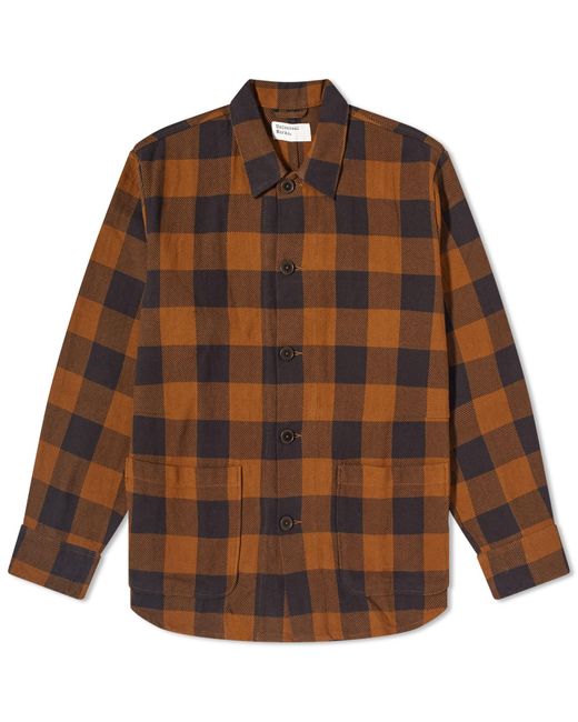 Universal Works Brown Winter Gingham Travail Overshirt for men