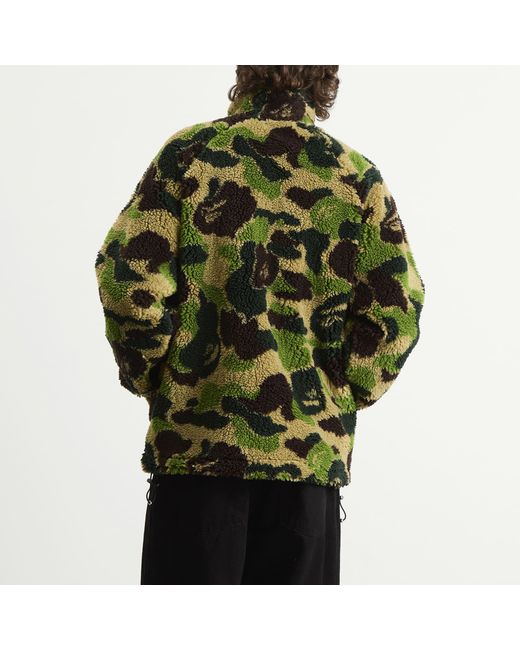 A Bathing Ape Green Abc Camo One Point Boa Fleece Jacket for men