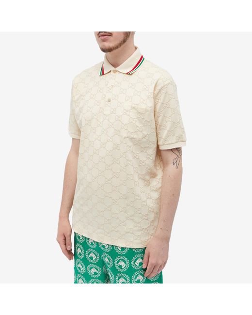 Gucci Natural Monogram-embroidered Stretch-cotton Piqué Polo Shirt for men