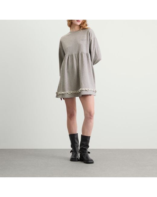 Ganni Gray Isoli Crewneck Peplum Dress