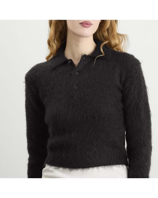 Auralee Black Mohair Knit Polo