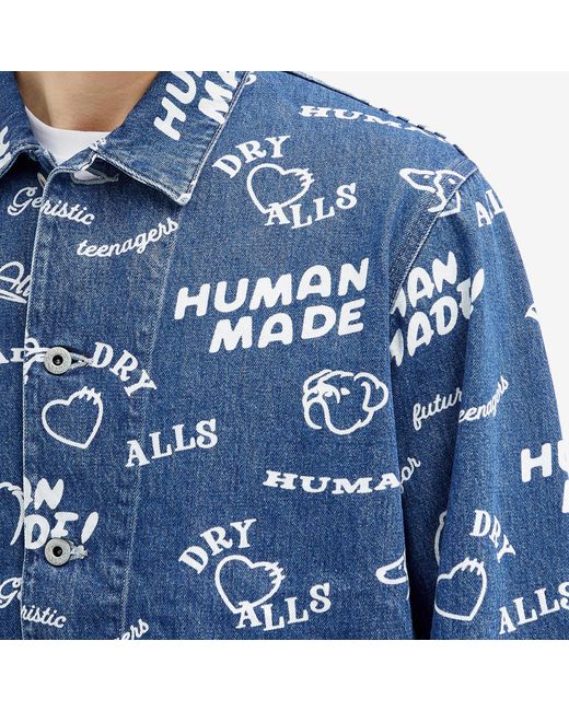 Human Made Blue Printed Denim Coverall Jacket for men