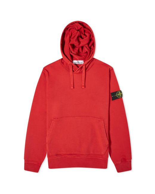 Stone Island Red Garment Dyed Popover Hoodie for men